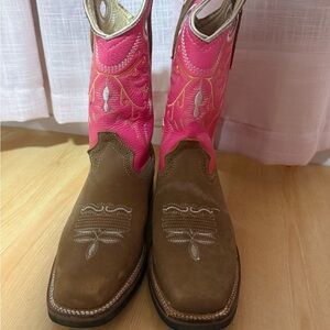Kids Western Boots with Pink and Brown Design